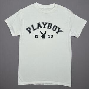 Playboy White Cotton Tee with Screenprint Logo Size Small